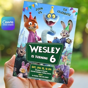 Zootopia 2 movie birthday invitation, Judy Hopps invite, Nick Wilde invite, printable editable movie party, ticket invite template bild 9