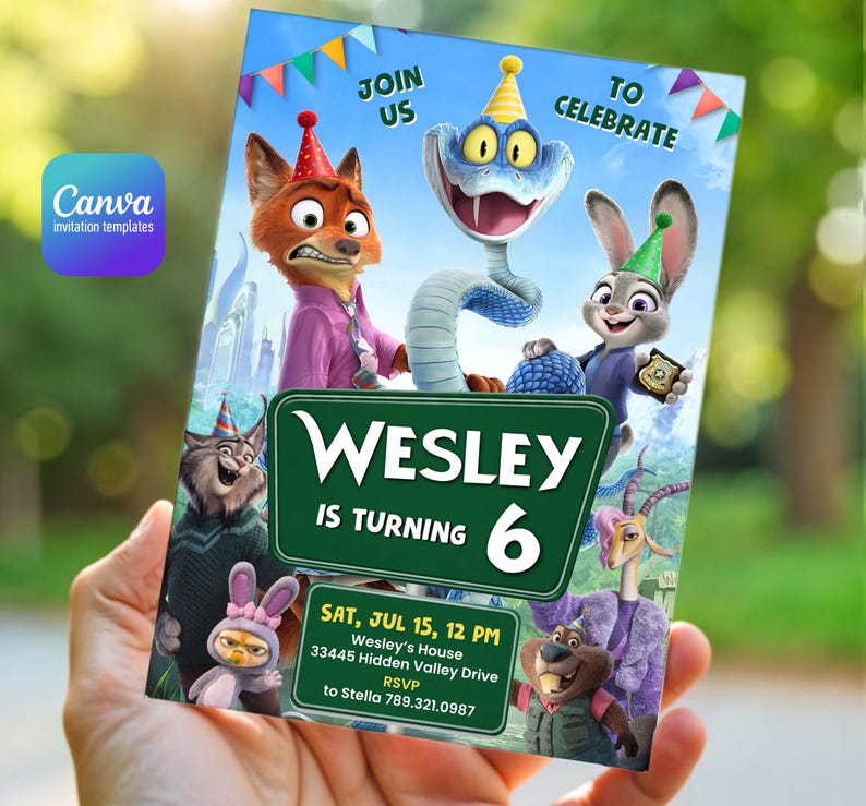 Zootopia 2 movie birthday invitation, Judy Hopps invite, Nick Wilde invite, printable editable movie party, ticket invite template bild 9