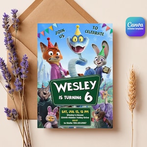 Zootopia 2 movie birthday invitation, Judy Hopps invite, Nick Wilde invite, printable editable movie party, ticket invite template bild 2