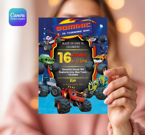 Monster Machines invitation, Monster Truck invite template, printable editable Race Car invitation, boy birthday invite