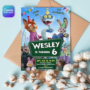 Zootopia 2 movie birthday invitation, Judy Hopps invite, Nick Wilde invite, printable editable movie party, ticket invite template bild 3