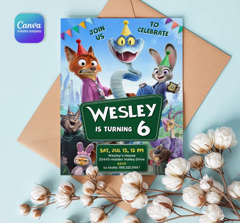 Zootopia 2 movie birthday invitation, Judy Hopps invite, Nick Wilde invite, printable editable movie party, ticket invite template bild 3