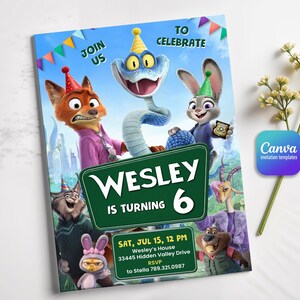 Zootopia 2 movie birthday invitation, Judy Hopps invite, Nick Wilde invite, printable editable movie party, ticket invite template bild 6