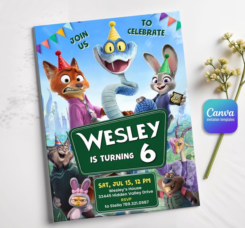 Zootopia 2 movie birthday invitation, Judy Hopps invite, Nick Wilde invite, printable editable movie party, ticket invite template bild 6
