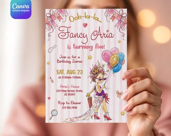 Invitación de cumpleaños de Fancy Nancy, invitación para fiesta de niña elegante, plantilla imprimible y editable para fiesta de Nancy, cumpleaños elegante para niña