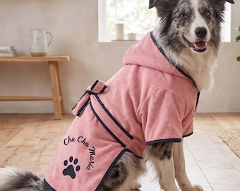 Personalized Dog Bathrobe With Name, Embroidery Dog Bathrobe Towel, Custom Dog Towel Bathrobe, Puppy Bathrobe Cotton, Dog Drying Robe