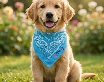 Bandana personnalisé pour chien, écharpe personnalisée pour animal de compagnie avec nom, bandana brodé pour chiot, cadeau chien, bandana réglable pour chien