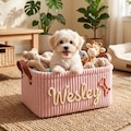 Personalized Corduroy Pet Basket with Name, Custom Embroidered Pet Basket, Dog Toy Storage Bin, Cat Toy Organizer, Handmade Storage Basket