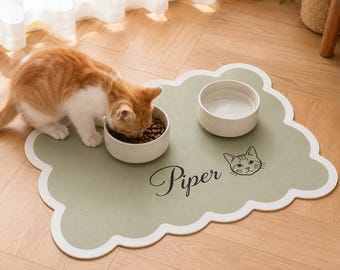 名入れペット用給餌マット、カスタム名入れペットポートレート犬用ボウルプレイスマット、防水滑り止めシリコンフードマット、子犬・子猫へのギフト