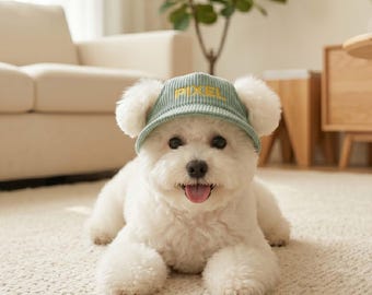 Custom Dog Hat With Name,Custom Embroidered Corduroy Baseball Cap With Ear Holes, Dog Sun Visor, Pet Gift