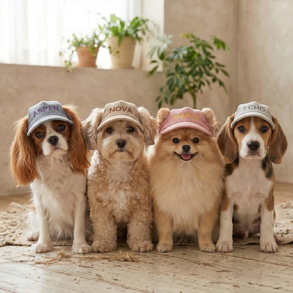 Personalized Dog Hat With Name，Custom Embroidered Corduroy Baseball Cap With Ear Holes ，Corduroy Dog Beach Hat，Custom Dog Sun Hat，Pet Gift