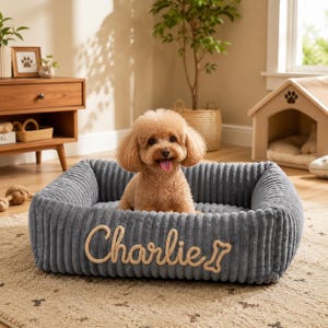 Personalized Chenille Pet Bed With Name, Custom Dog Bed With Embroidered Name, Cozy Puppy Bed For Small Dogs,Soft Pet Sofa For Dogs And Cats