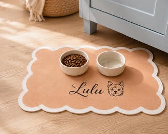 Custom Dog Feeding Mat With Name, Personalized Silicone Pet Food Mat, Waterproof Non Slip Dog Bowl Mat, Modern Pet Feeding Station