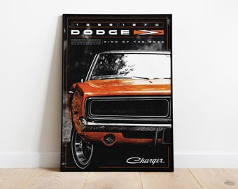 1969-70 Dodge Charger Poster | Vintage Car Art | Framed&Unframed