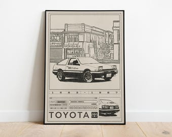 Toyota A86 Trueno Poster | Hachi-Roku | Retro | Anime | Framed&Unframed