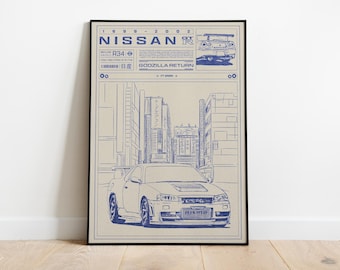 Nissan Skyline R34 GT-R Poster | Retro | Iconic Cars | Framed&Unframed