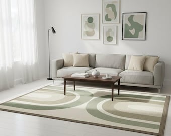 Hand Tufted Modern Abstract Area Rug, Sage Green Minimalist Carpet, Custom Size