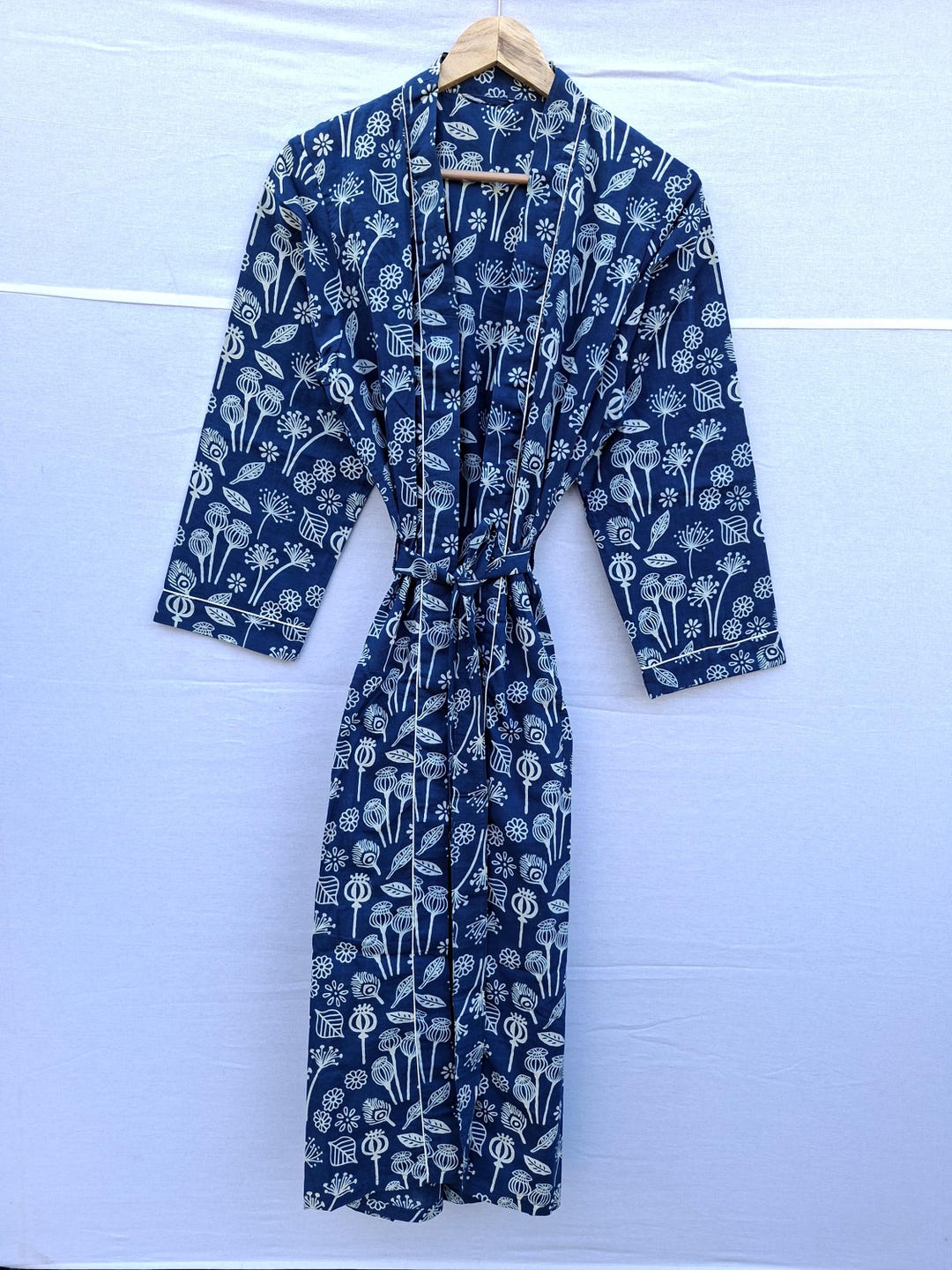 Block Print Robe Hand Block Print Cotton Kimono Robe, Floral Lightweight Bathrobe - Etsy