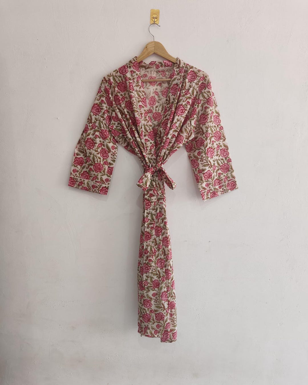 Block Print Robe Hand Block Print Cotton Kimono Robe, Floral Lightweight Bathrobe - Etsy