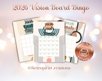 2026 Vision Board Bingo, Editable Printable Vision Board, Goal Setting Planner, Digital Download, New Year Goals, Manifest, Boho Theme