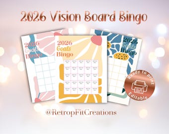2026 Vision Board Bingo, Editable Printable Vision Board, Goal Setting Planner, Digital Download, New Year Goals, Manifest, Abstract Floral