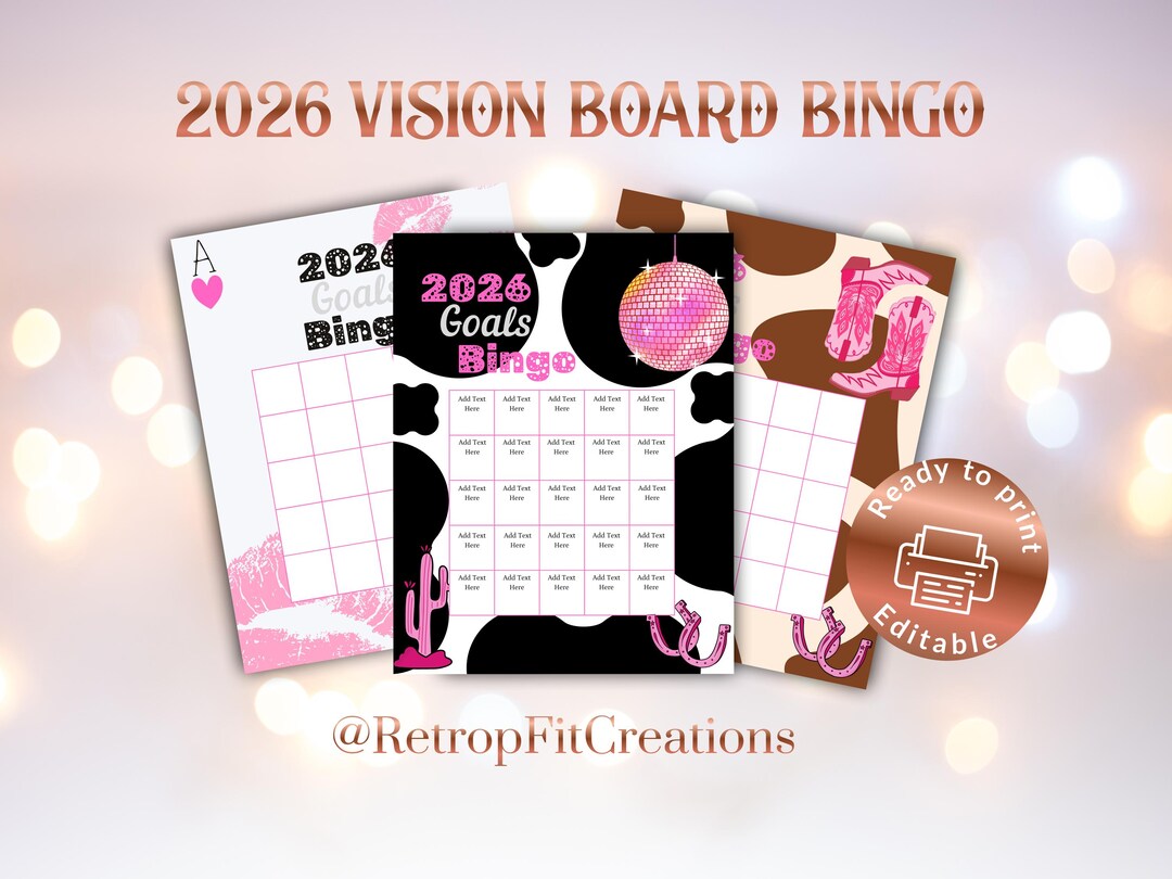 2026 Vision Board Bingo, Editable Printable Vision Board, Goal Setting ...