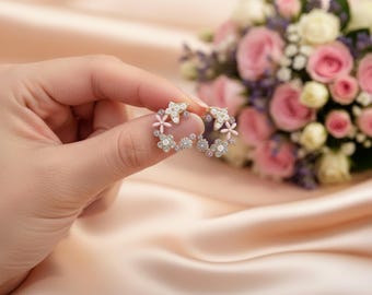 Opal Butterfly Stud Earrings, Crystal Floral Earrings, Dainty Romantic Jewelry Gift for Her