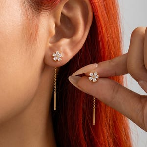 Gold Blumen Ohrringe, Cubic Zirkonia Baumeln Kette, Minimalist Brautschmuck