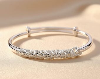Sterling Silver Phoenix Cuff Bracelet, Adjustable Bangle, Symbolic Jewelry
