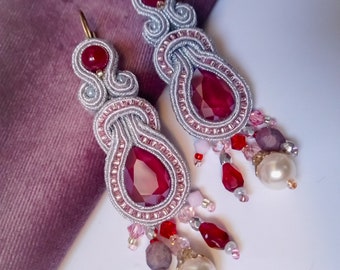 Boucles d'oreilles argent et Svarovski vieux rose