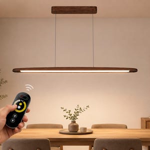 Walnut Wood Linear Pendant Light, Modern Kitchen Island Chandelier, LED Bar Lighting