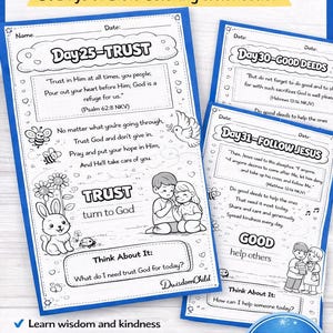 May include: Coloring pages for kids with Bible verses. The pages feature illustrations of children, animals, and flowers. The text includes the title "Proverbs Coloring Pages for Kids" and prompts for reflection. The pages are designed for ages 4-10.