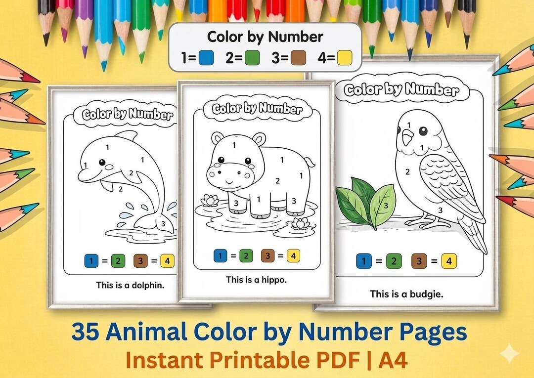 35 Animal Color by Number Pages for Kids, A4 PDF | Coloring Pages ...