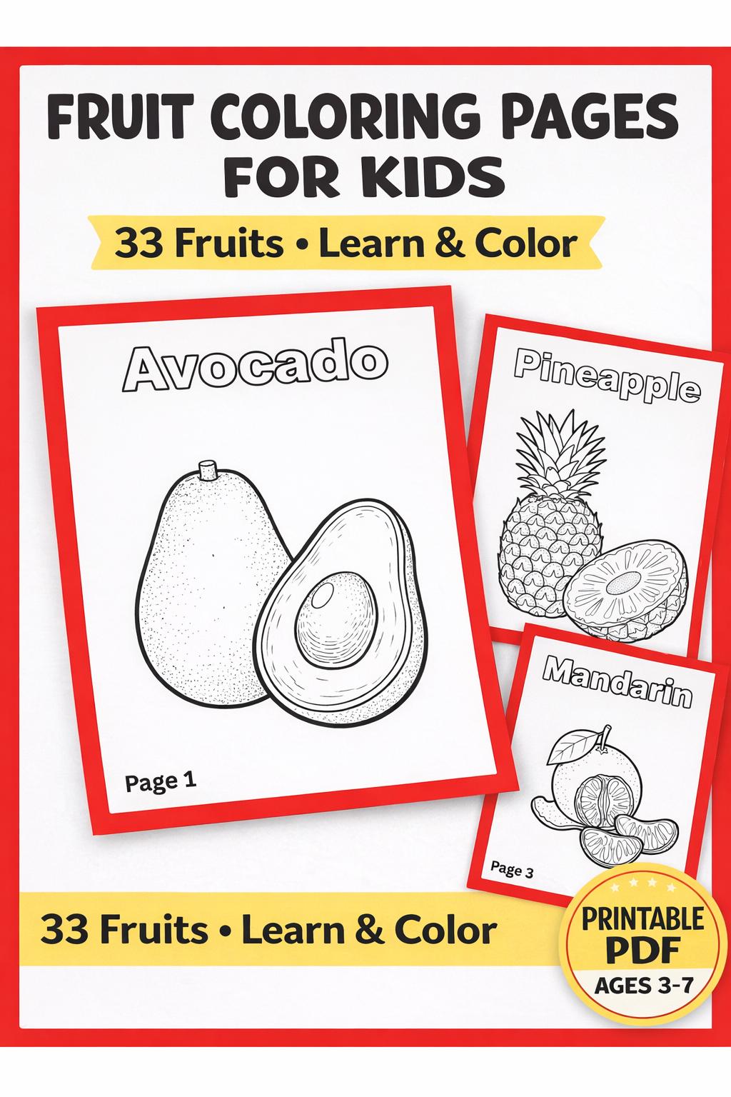 Fruit Coloring Pages for Kids | 33 Printable Fruits (PDF Download ...