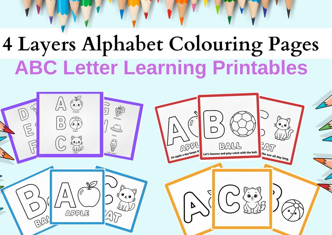 Alphabet Colouring Pages 4 Layers | ABC Letter Learning Printables
