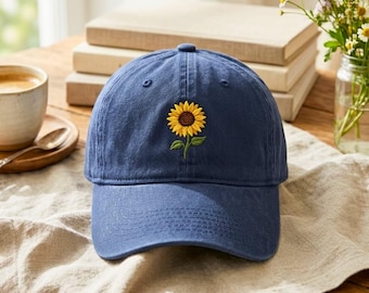 Embroidered Sunflower Baseball Cap: Custom Cotton Hat, Flower Embroidery