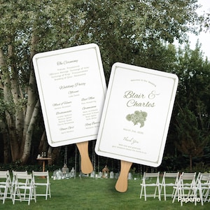 Druckbare Vintage Lace Hochzeitsfächer Vorlage, Salbeigrünes Zeremonieprogramm, bearbeitbare Canva-Vorlage (WT01)