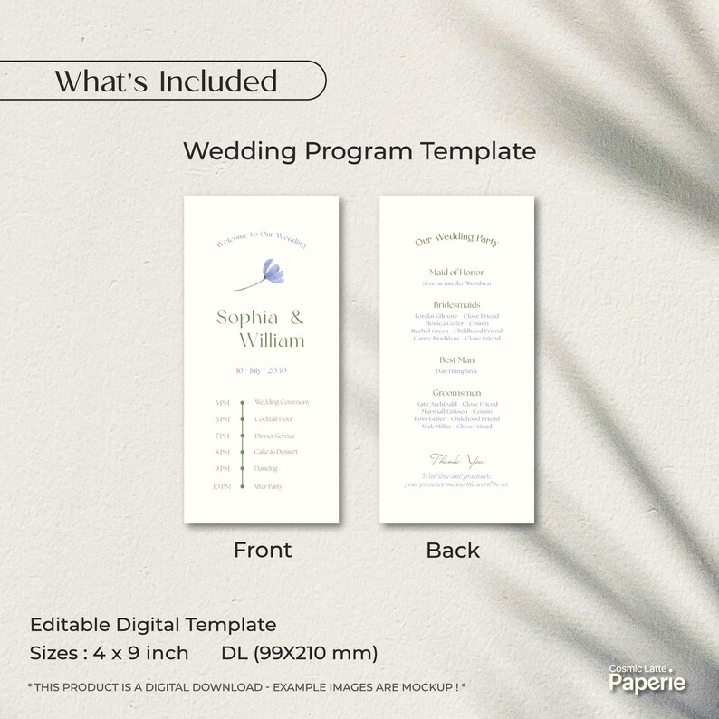 Timeline Examples Paper Floral Wedding Program Template, Hand Drawn Ceremony Timeline Card ...