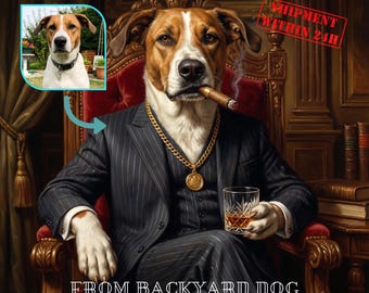 Personalisiertes Hunde Portrait als Boss | Lustiges Tierportrait vom Foto | Personalisiertes Hundekunst Geschenk | Digitaler Download