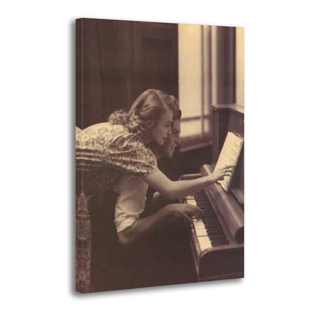 Vintage Piano Lesson Photo Print Romantic Sepia Couple at Piano Sheet ...