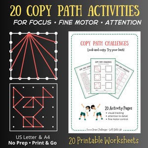 Copy Path Herausforderungen Arbeitsblätter | Visuelles Tracking, Feinmotorik (druckbare PDF)