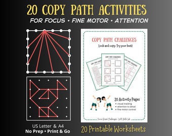 Copy Path Challenges Worksheets | Visual Tracking, Fine Motor Skills | Printable PDF