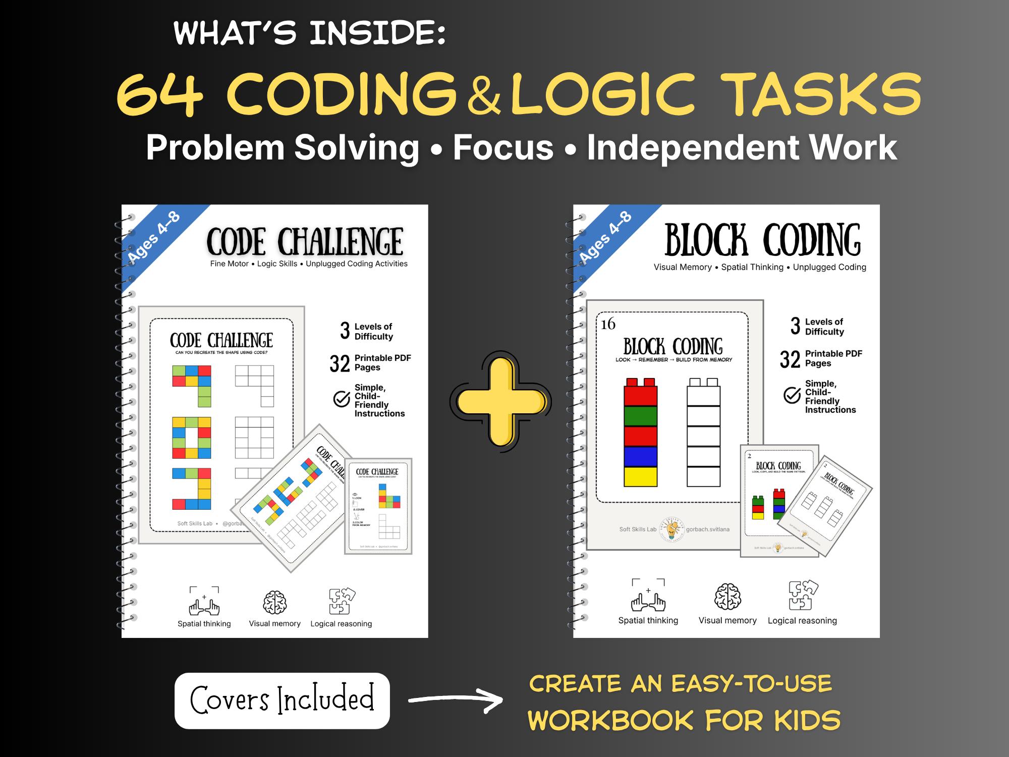 Brain Logic Printable Worksheets for Kids: Visual Memory & Coding ...