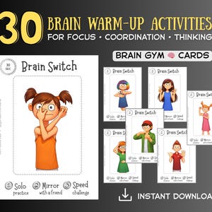 30 cartes Brain Gym | Coordination bilatérale pour les enfants, activités ciblées (téléchargement numérique)
