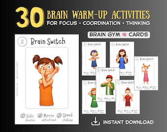 30 Brain Gym Cards | Kids Bilateral Coordination, Focus Activities (Digital Download)