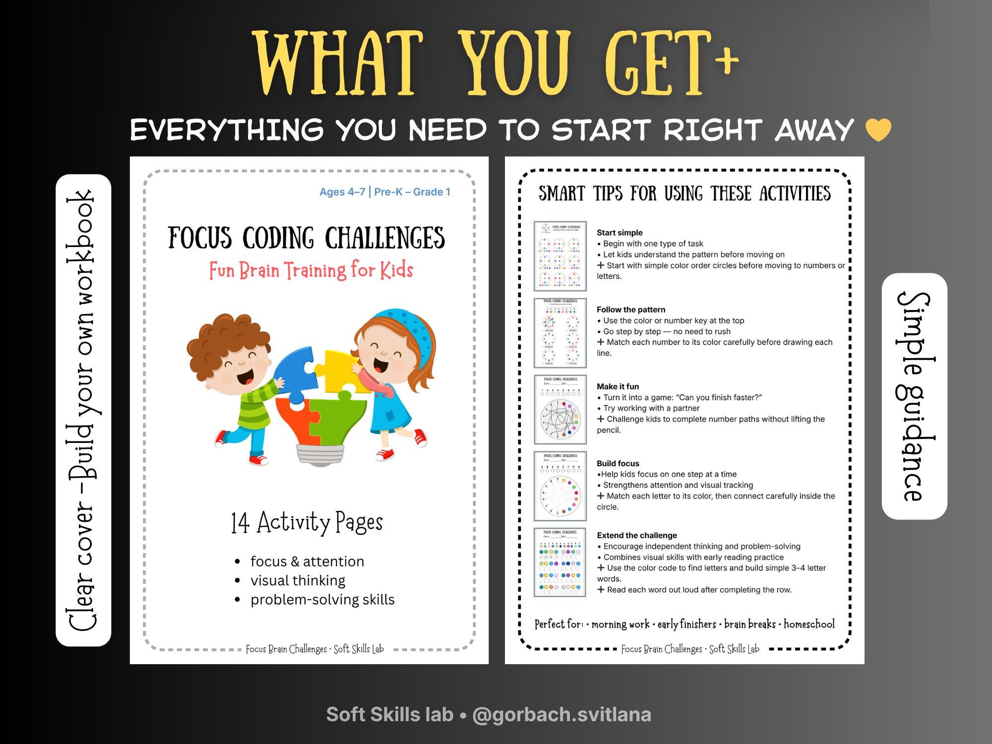 Focus Coding Worksheets for Kids | Brain Training Activities (A4 & US ...