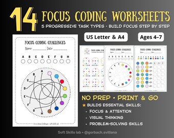 Focus Coding Worksheets for Kids | Brain Training Activities (A4 & US Letter)