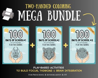 Bilateral Brain Exercises Bundle | Two-Hand Coordination Worksheets for Kids | 100 Days Printable Activities