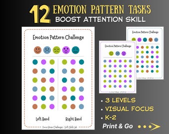 Emotion Pattern Worksheets | Visual Discrimination & Attention Activities | K-2 Focus Skills PDF