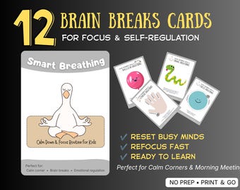 12 Brain Break Cards for Kids | Calm Corner Activities | Self-Regulation & Focus | Printable PDF